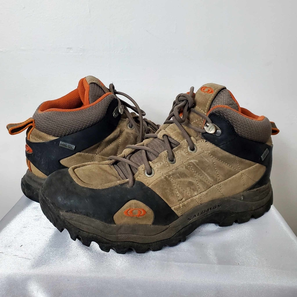 B64 Salomon Brown Leather Lace Up Hiking/Trail Boots Women's SZ 7.5